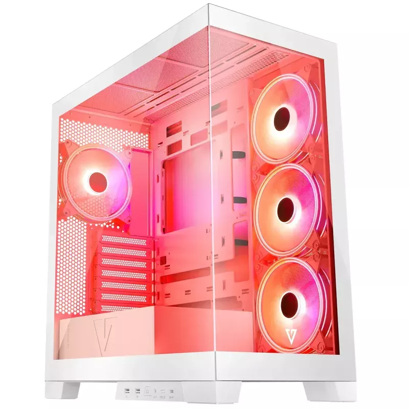 PC korpusas MODECOM Volcano SPACE APEX ARGB MIDI Tower White — plieninis, šoninis langas, ARGB ventiliatoriai, USB-C