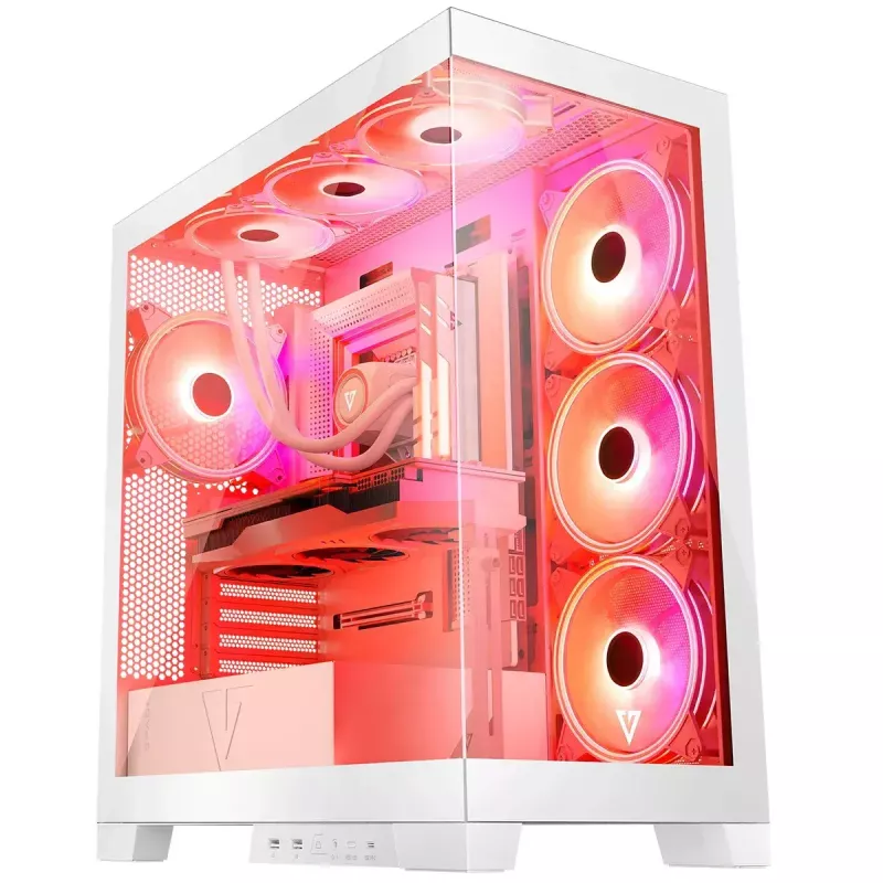 PC korpusas MODECOM Volcano SPACE APEX ARGB MIDI Tower White — plieninis, šoninis langas, ARGB ventiliatoriai, USB-C