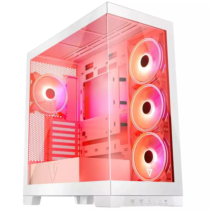 PC korpusas MODECOM Volcano SPACE APEX ARGB MIDI Tower White — plieninis, šoninis langas, ARGB ventiliatoriai, USB-C