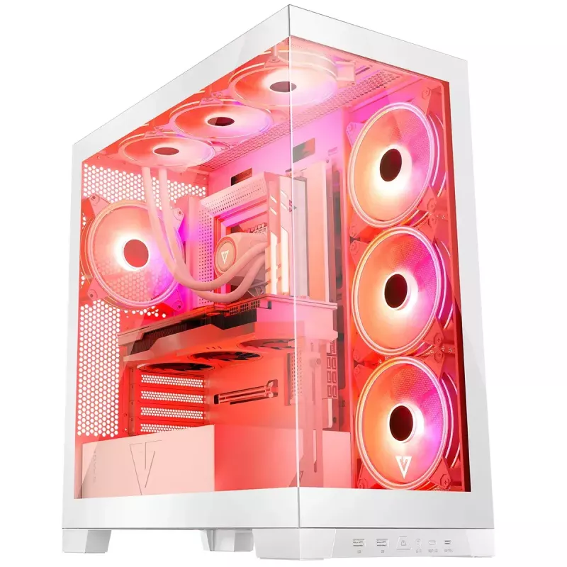 PC korpusas MODECOM Volcano SPACE APEX ARGB MIDI Tower White — plieninis, šoninis langas, ARGB ventiliatoriai, USB-C