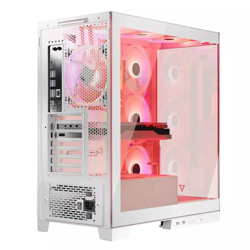PC korpusas MODECOM Volcano SPACE APEX ARGB MIDI Tower White — plieninis, šoninis langas, ARGB ventiliatoriai, USB-C