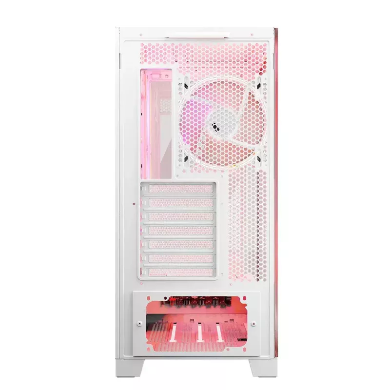 PC korpusas MODECOM Volcano SPACE APEX ARGB MIDI Tower White — plieninis, šoninis langas, ARGB ventiliatoriai, USB-C