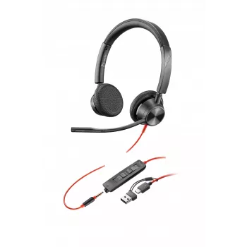 HP Poly Blackwire 3325 Stereo USB-C ausinės su 3,5 mm lizdu ir USB-C/A adapteriu