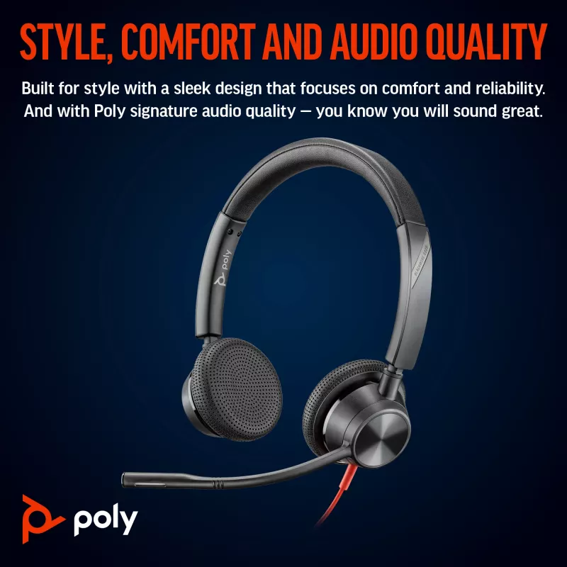 HP Poly Blackwire 3325 Stereo USB-C ausinės su 3,5 mm lizdu ir USB-C/A adapteriu