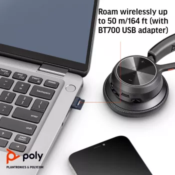 HP Poly Voyager 4320 USB-C belaidė ausinė su BT700 adapteriu, biurui / skambučių centrui, juoda