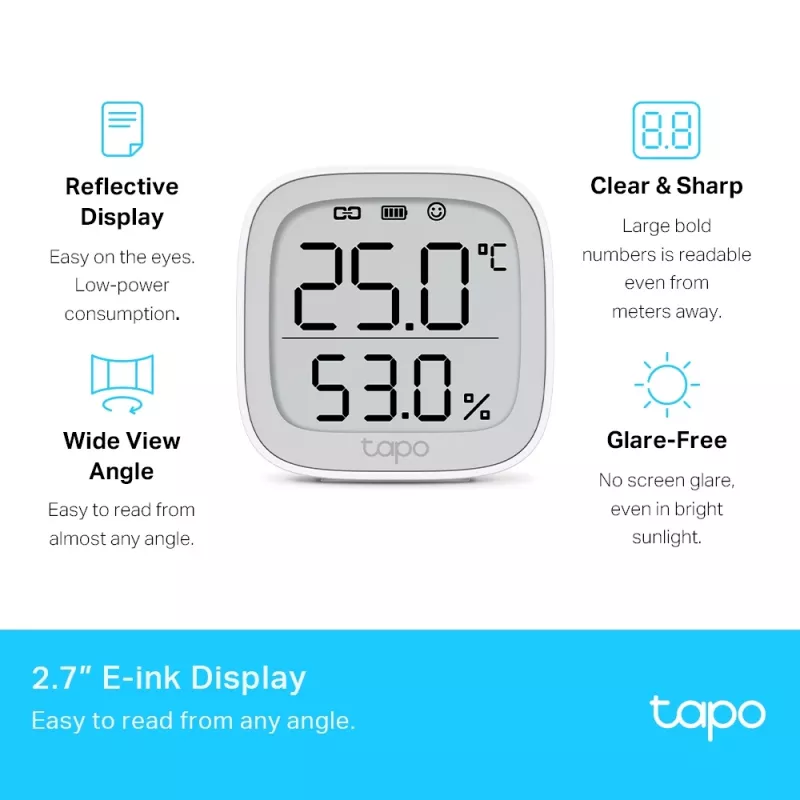 TP-Link Tapo T315 išmanusis temperatūros ir drėgmės jutiklis su E-Ink ekranu