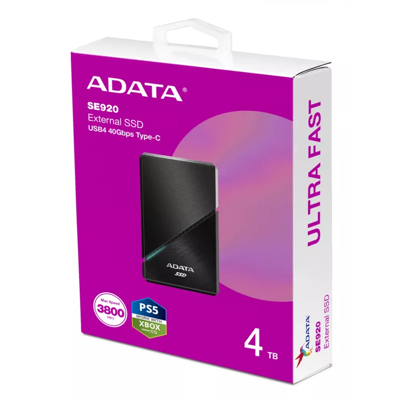 ADATA SE920 4 TB USB Type-C USB4 Gen 3x2 išorinis SSD juodas