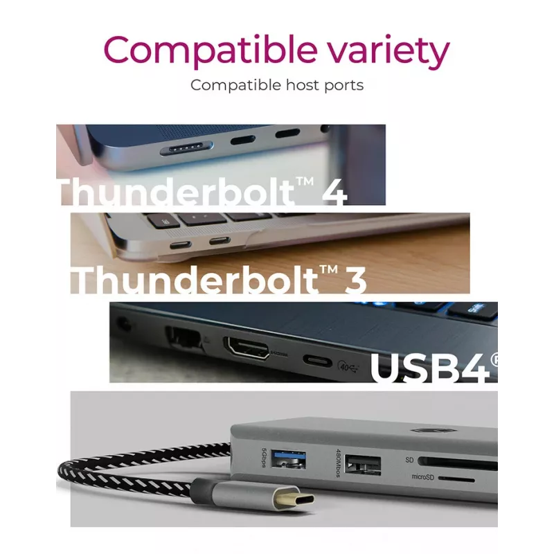 ICY BOX IB-DK4012-CPD laidinis USB 3.2 Gen 1 (3.1 Gen 1) Type-C dokų stotelė, antracito, juoda