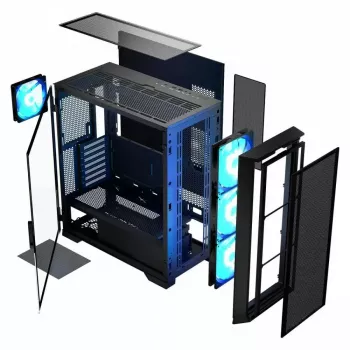 Korpusas MODECOM Horizon ARGB FLOW MIDI Black – E-ATX, grūdintas stiklas, ARGB, USB-C, max GPU 400 mm