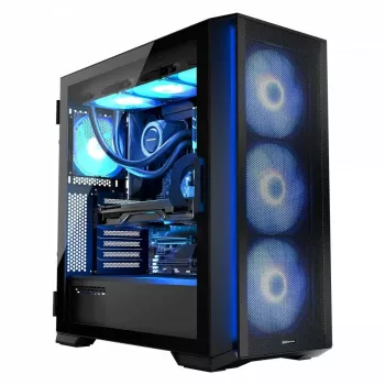 Korpusas MODECOM Horizon ARGB FLOW MIDI Black – E-ATX, grūdintas stiklas, ARGB, USB-C, max GPU 400 mm