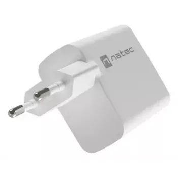 NATEC NUC-2142 belaidis mobiliojo įrenginio kroviklis, USB-C PD 3.0 + USB-A, 5–20V iki 3A, 45 W, baltas