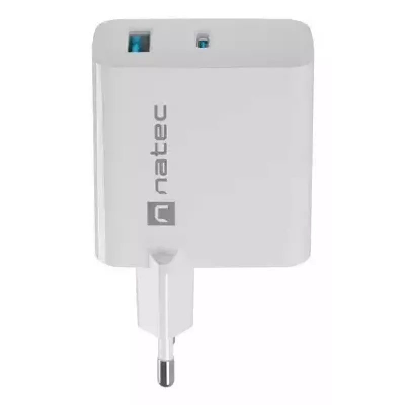 NATEC NUC-2142 belaidis mobiliojo įrenginio kroviklis, USB-C PD 3.0 + USB-A, 5–20V iki 3A, 45 W, baltas