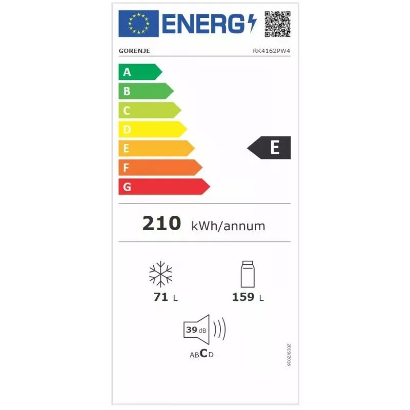 Laisvai pastatomas šaldytuvas-šaldiklis Gorenje RK4162PW4 — 230 L (šaldytuvas 159 L, šaldiklis 71 L), baltas, inverter, apatinis šaldiklis