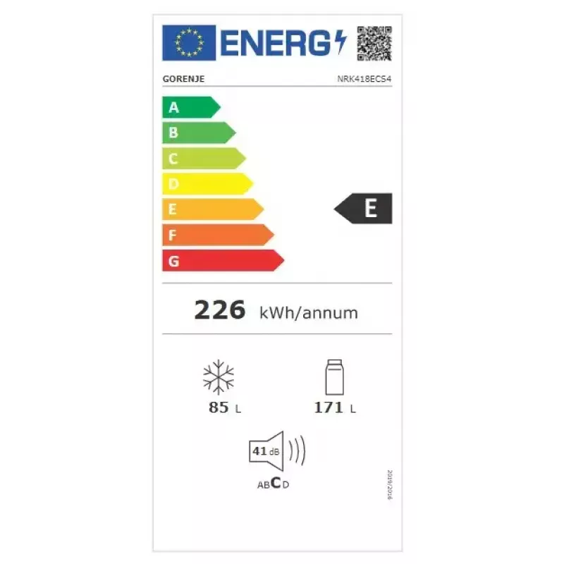 Laisvai pastatomas šaldytuvas-šaldiklis Gorenje NRK 418 ECS4 — 256 L bendras, šaldytuvas 171 L No Frost, šaldiklis 85 L, 41 dB, energijos klasė E