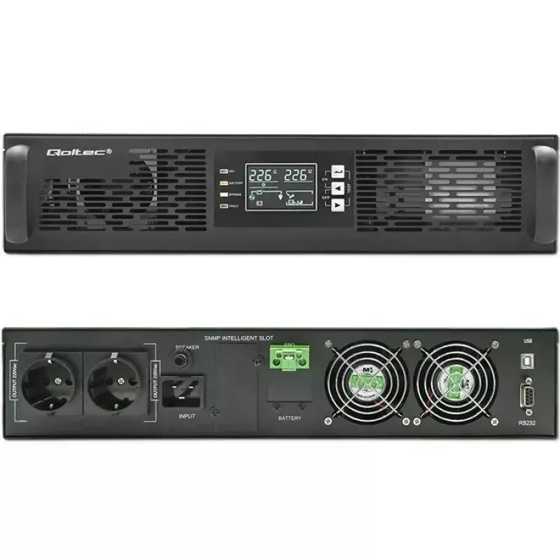 Qoltec 52286 spintinis UPS 2 kVA (2000 W), galios koeficientas 1,0, montuojamas į spintą