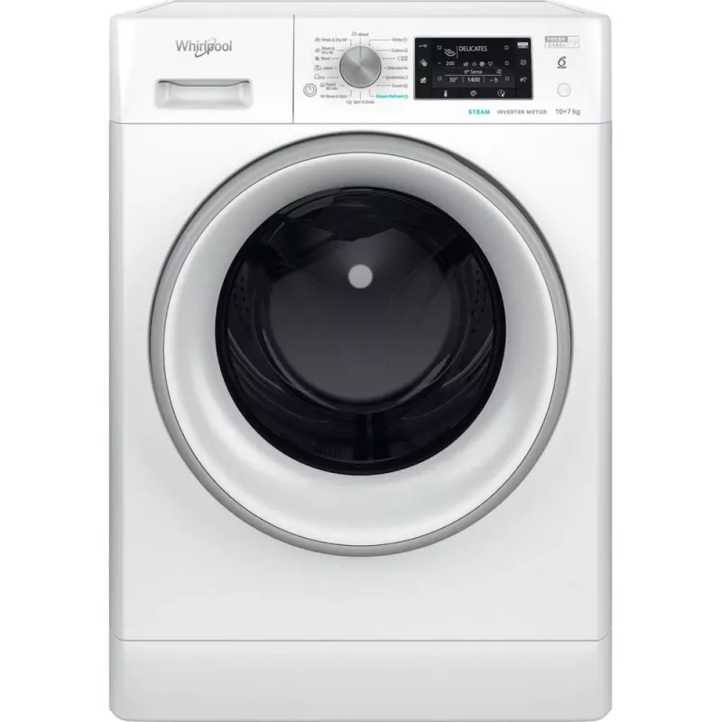 Whirlpool FFWDD 1076258 SV EE skalbyklė su džiovinimo funkcija, laisvai pastatoma, priekinio pakrovimo, balta