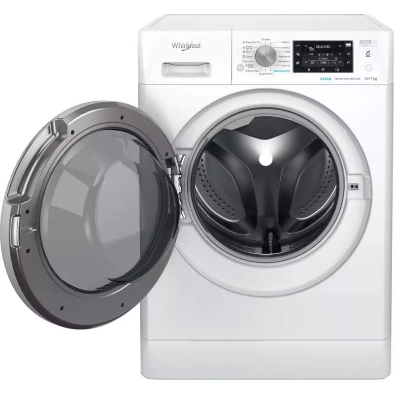 Whirlpool FFWDD 1076258 SV EE skalbyklė su džiovinimo funkcija, laisvai pastatoma, priekinio pakrovimo, balta