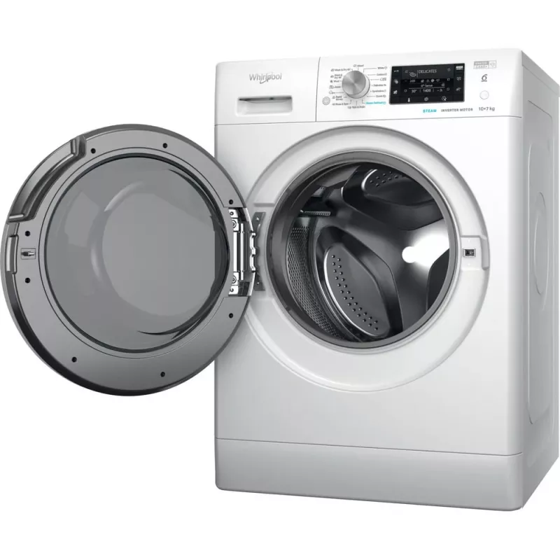 Whirlpool FFWDD 1076258 SV EE skalbyklė su džiovinimo funkcija, laisvai pastatoma, priekinio pakrovimo, balta
