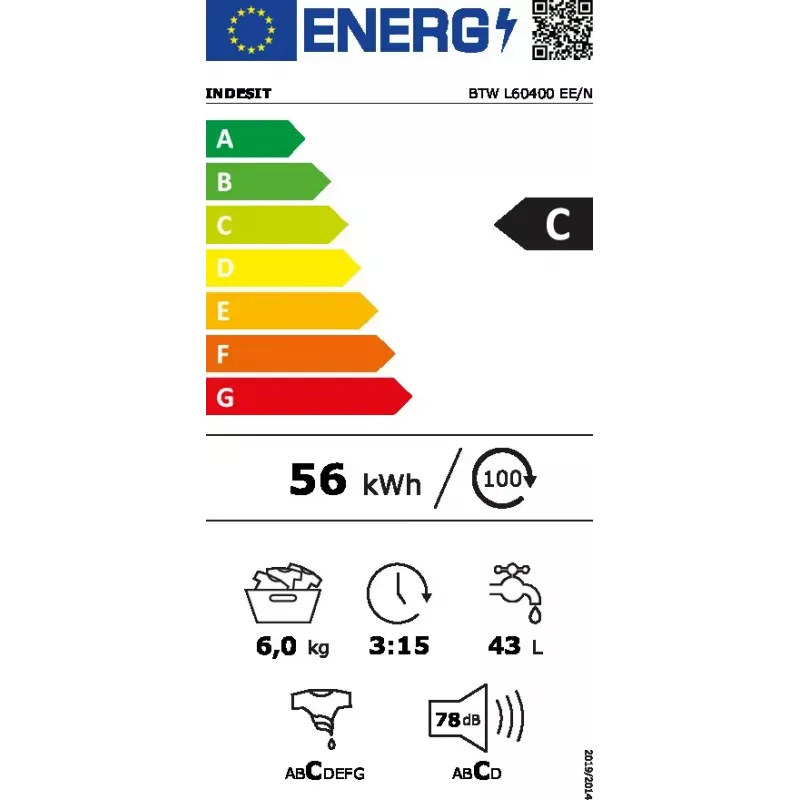 Skalbimo mašina su viršutiniu pakrovimu Indesit BTW L60400 EE/N — 6 kg, 1000 aps./min, 400×600×900 mm, balta