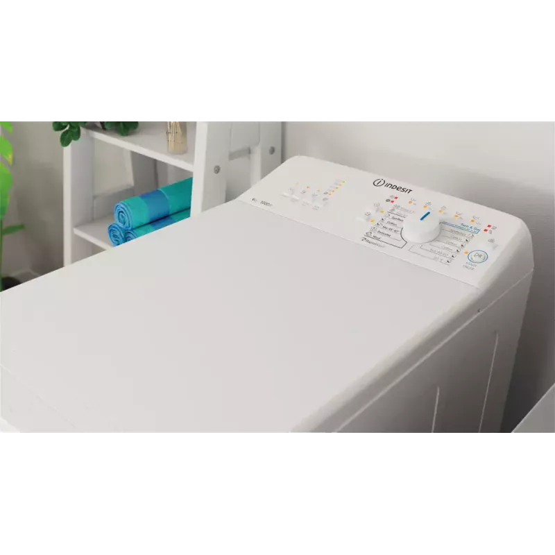 Skalbimo mašina su viršutiniu pakrovimu Indesit BTW L60400 EE/N — 6 kg, 1000 aps./min, 400×600×900 mm, balta