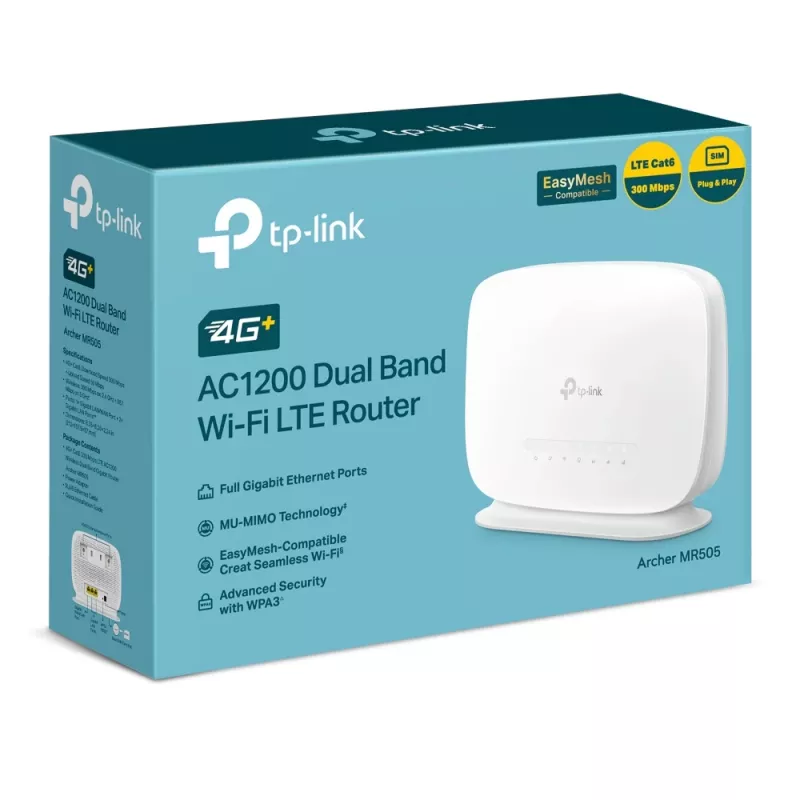 TP-Link Archer MR505 4G+ Cat6 AC1200 belaidis dviejų juostų gigabitinės Ethernet maršrutizatorius