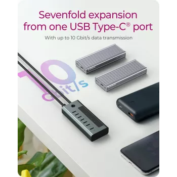 ICY BOX IB-HUB1457-C31 USB 3.2 Gen 1 (3.1 Gen 1) Type-C 10000 Mbit/s Mėlyna, Pilka