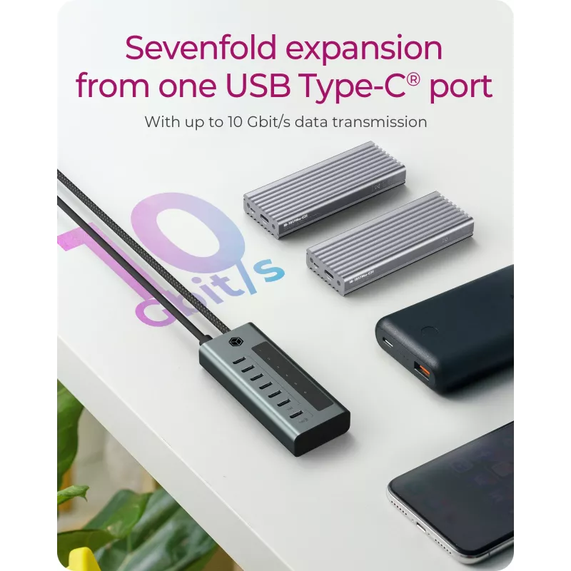 ICY BOX IB-HUB1457-C31 USB 3.2 Gen 1 (3.1 Gen 1) Type-C 10000 Mbit/s Mėlyna, Pilka