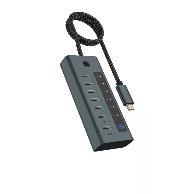 ICY BOX IB-HUB1457-C31 USB 3.2 Gen 1 (3.1 Gen 1) Type-C 10000 Mbit/s Mėlyna, Pilka
