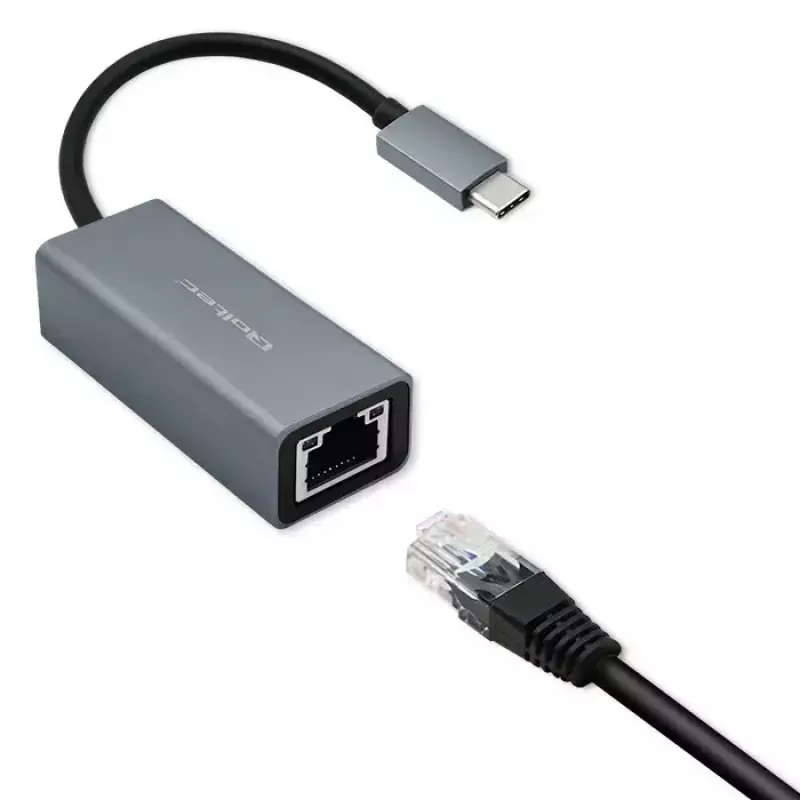 Qoltec 50352 RJ-45 sąsajos plokštė USB Type-C moteriška pilka