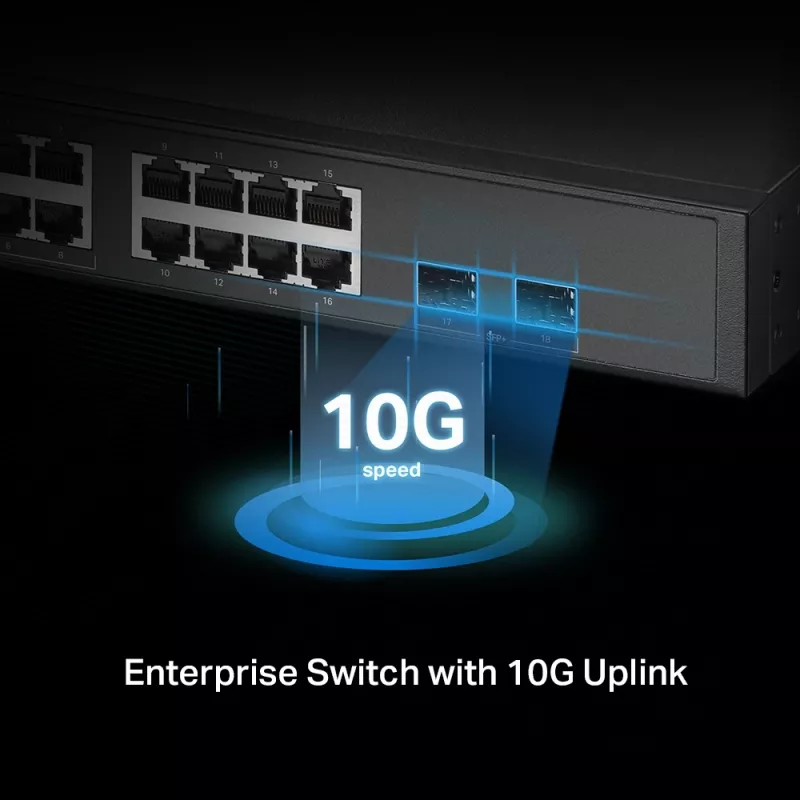 TP-Link Omada 16 prievadų 2,5G ir 2 prievadų 10GE SFP+ L2+ valdomas jungiklis su 8 PoE+ prievadais