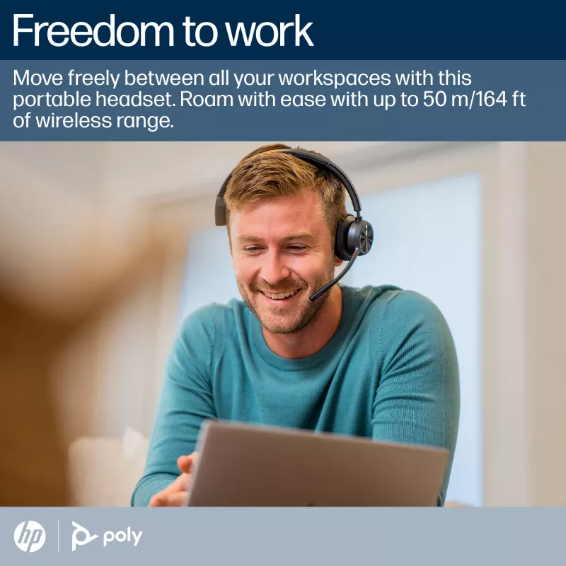 HP Poly Voyager 4310-M belaidė ausinė su USB-C Bluetooth adapteriu BT700 ir įkrovimo stoveliu, sertifikuota Microsoft Teams