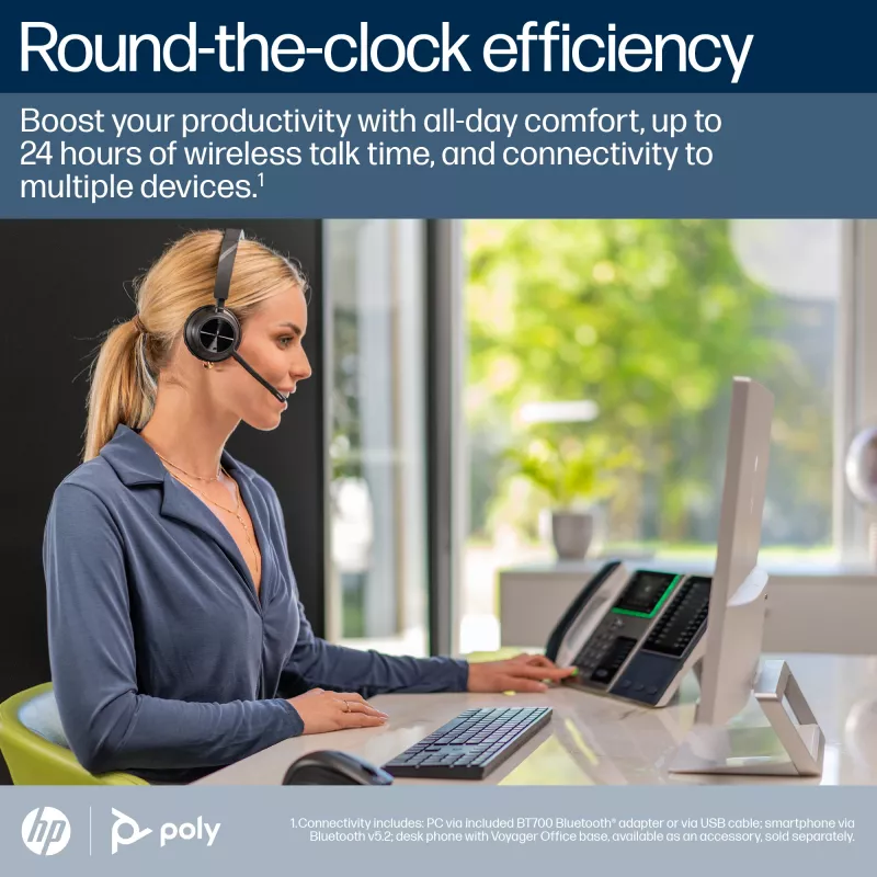 HP Poly Voyager 4310-M belaidė ausinė su USB-C Bluetooth adapteriu BT700 ir įkrovimo stoveliu, sertifikuota Microsoft Teams