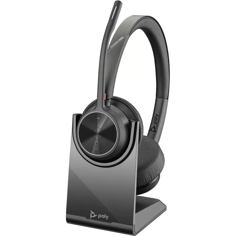 HP Poly Voyager 4320 USB-C ausinių rinkinys su BT700 USB adapteriu ir įkrovimo stovu