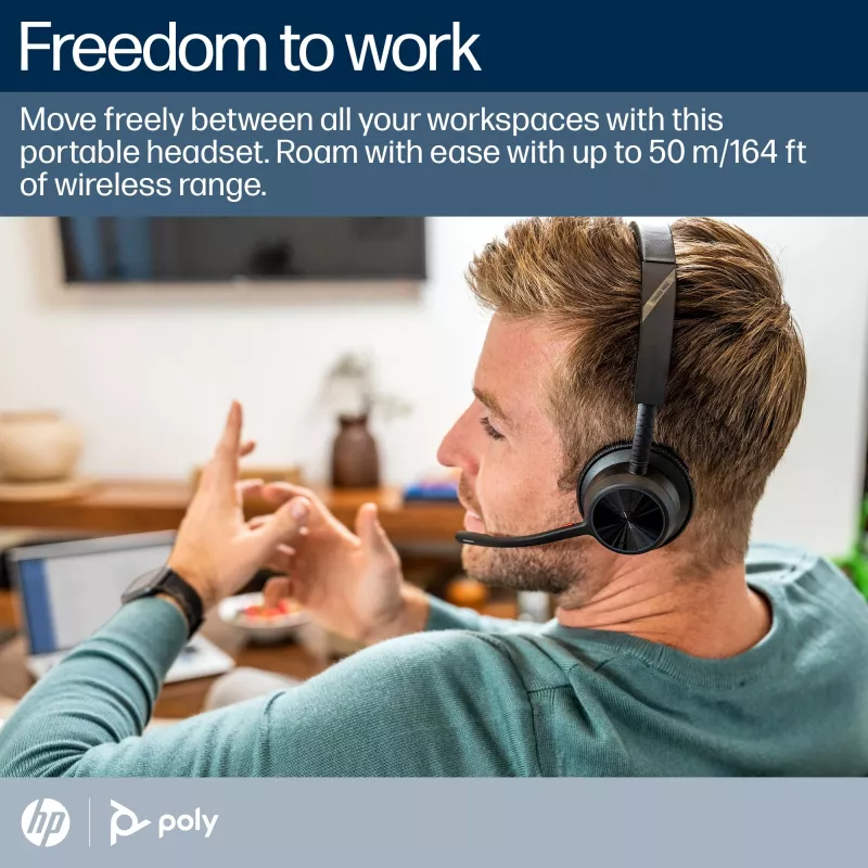 HP Poly Voyager 4320-M belaidė ausinė su Microsoft Teams sertifikatu, BT700 adapteriu ir įkrovimo stotelė