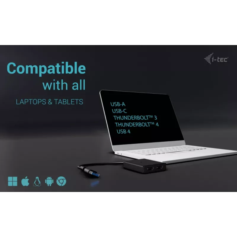 Vaizdo adapteris i-tec CADUAL4KHDMI USB-A/USB-C į 2x HDMI, dvigubas 4K/60 Hz, 0,27 m, 3840 x 2160, juodas