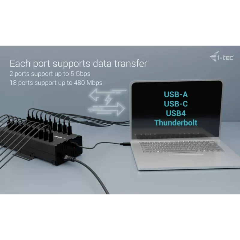 i-tec USB-C/USB-A Metal Įkrovimo + duomenų HUB, 15W vienam prievadui, 20x USB-C