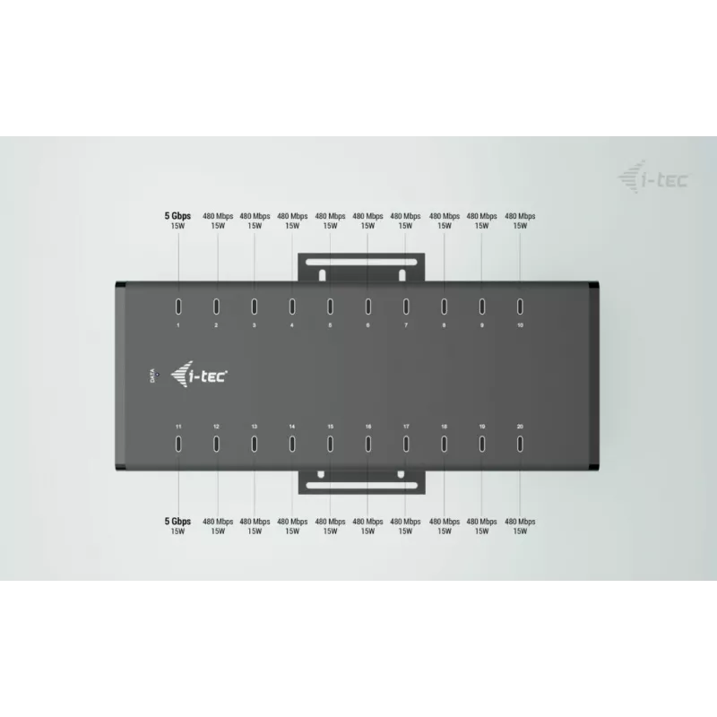 i-tec USB-C/USB-A Metal Įkrovimo + duomenų HUB, 15W vienam prievadui, 20x USB-C