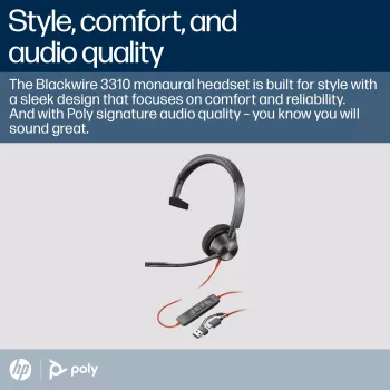 HP Poly Blackwire 3310 Monofoninis „Microsoft Teams“ sertifikuotas USB-C ausinių rinkinys su USB-C/A adapteriu