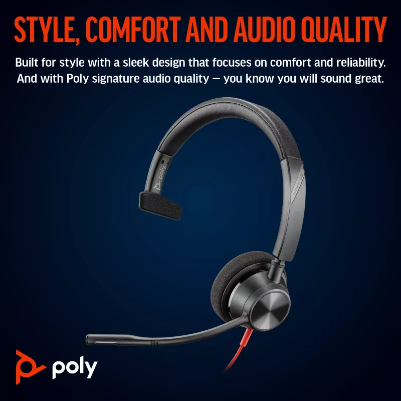 HP Poly Blackwire 3310 Monofoninis „Microsoft Teams“ sertifikuotas USB-C ausinių rinkinys su USB-C/A adapteriu