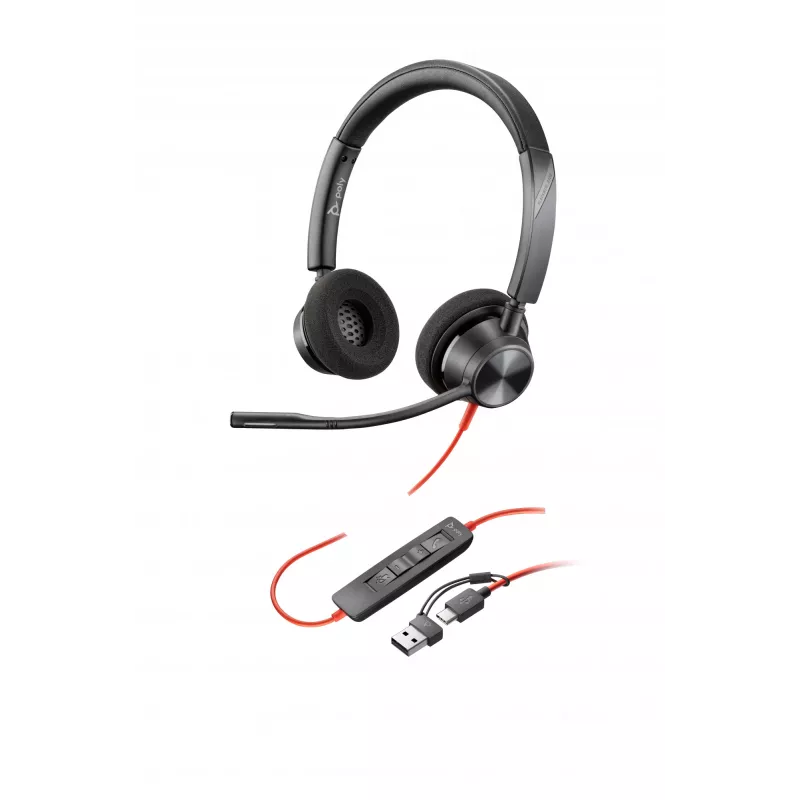 HP Poly Blackwire 3320 Stereo USB-C ausinės su USB-C/A adapteriu
