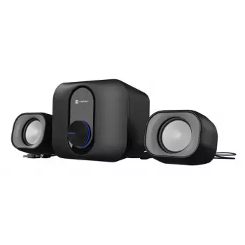 NATEC NGL-2111 namų audio mini sistema – 3 W RMS, 2 garsiakalbiai, 3,5 mm įvestis, 7,62 cm žemų dažnių garsiakalbis, juoda