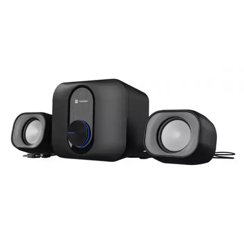 NATEC NGL-2111 namų audio mini sistema – 3 W RMS, 2 garsiakalbiai, 3,5 mm įvestis, 7,62 cm žemų dažnių garsiakalbis, juoda