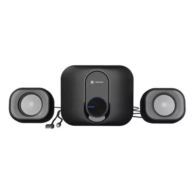 NATEC NGL-2111 namų audio mini sistema – 3 W RMS, 2 garsiakalbiai, 3,5 mm įvestis, 7,62 cm žemų dažnių garsiakalbis, juoda