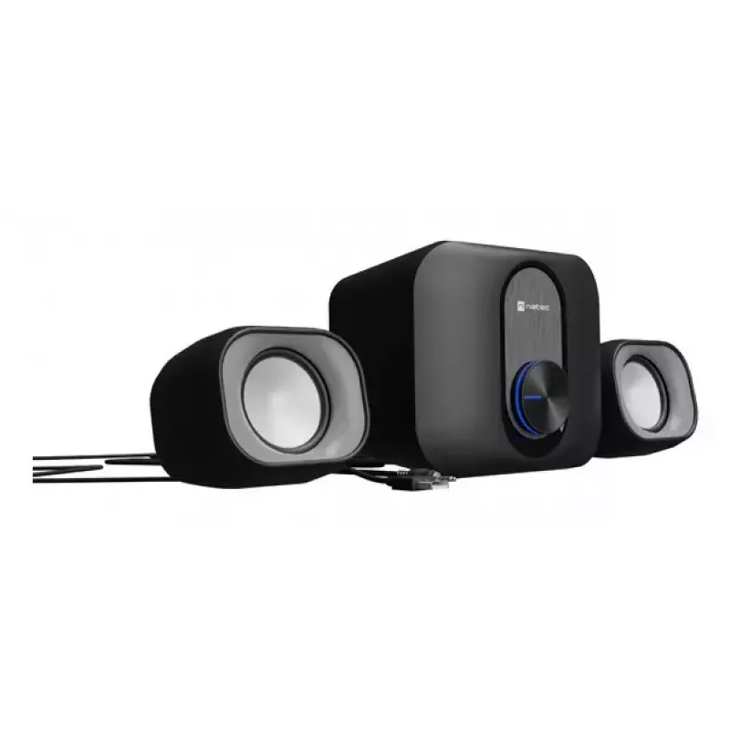 NATEC NGL-2111 namų audio mini sistema – 3 W RMS, 2 garsiakalbiai, 3,5 mm įvestis, 7,62 cm žemų dažnių garsiakalbis, juoda