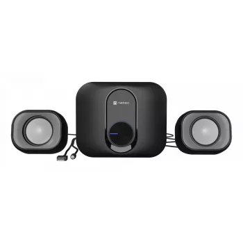 NATEC NGL-2111 namų audio mini sistema – 3 W RMS, 2 garsiakalbiai, 3,5 mm įvestis, 7,62 cm žemų dažnių garsiakalbis, juoda