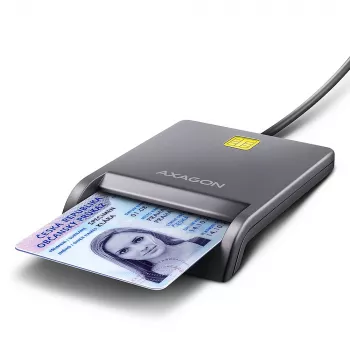 Axagon CRE-SM3T USB-A Smart / ID kortelių plokščiasis skaitytuvas, USB 2.0, 1,3 m, juodas, 56 g