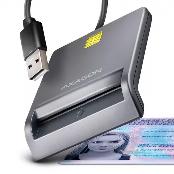 Axagon CRE-SM3T USB-A Smart / ID kortelių plokščiasis skaitytuvas, USB 2.0, 1,3 m, juodas, 56 g