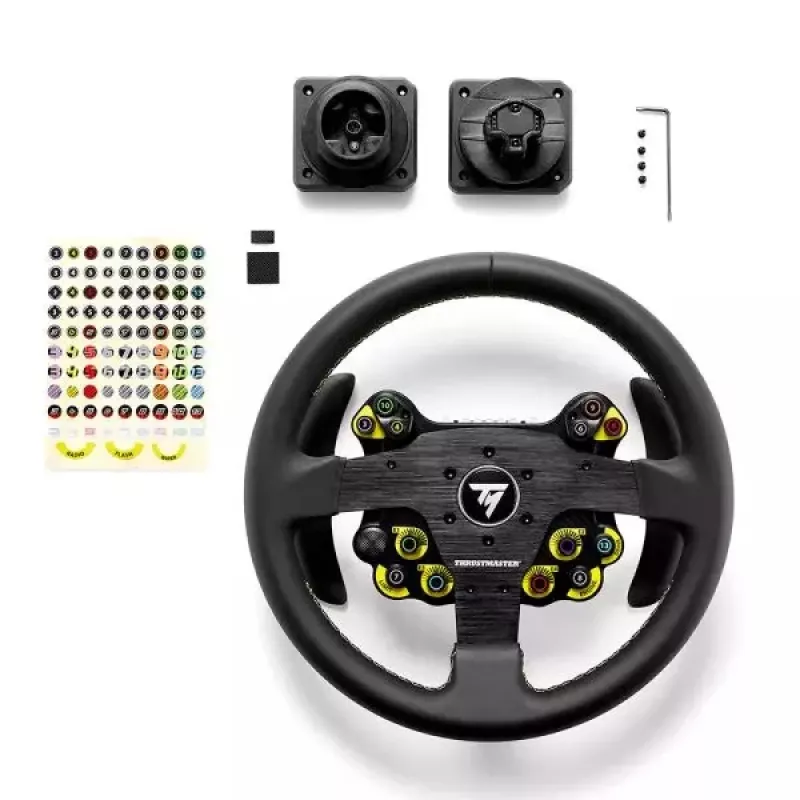 Thrustmaster Evo Racing 32R Leather vairas, juodas/geltonas, PC, PlayStation 4, PlayStation 5, Xbox, Xbox One