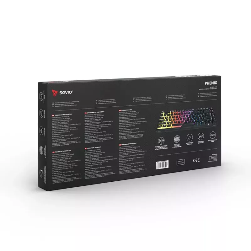 Žaidimų klaviatūra Savio SAVGK-PHENIX YELLOW USB RF Wireless Bluetooth Mechaninė 82 klavišų RGB