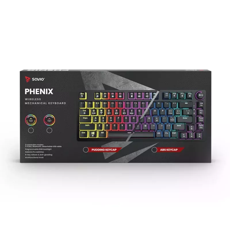 Žaidimų klaviatūra Savio SAVGK-PHENIX YELLOW USB RF Wireless Bluetooth Mechaninė 82 klavišų RGB